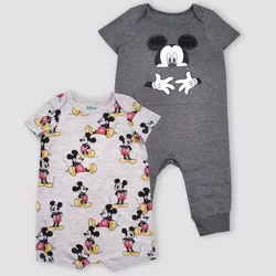 Baby Boys' 2pk Disney Mickey Mouse Short Sleeve Romper - Gray