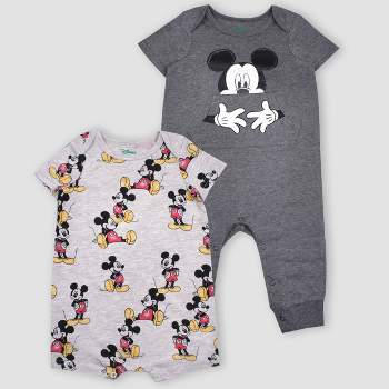 Baby Boys' 2pk Disney Mickey Mouse Short Sleeve Romper - Gray