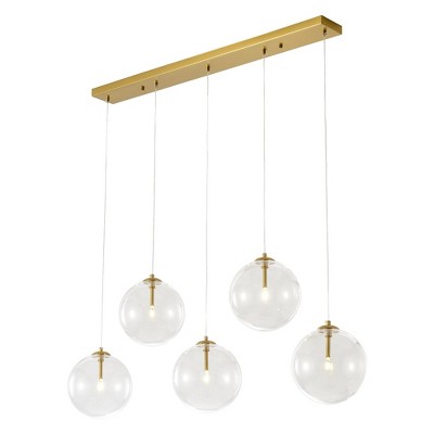 PAKOKULA Modern 5-Light Gold Linear Chandelier, Cluster Island Pendant Light for Kitchen Island