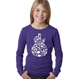 LA Pop Art Music Notes Guitar - Girl's Word Art Long Sleeve T-Shirt - 1 of 4