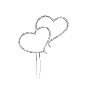 O'Creme Rhinestone Silver-Colored Double-Heart Cake Topper - 1 of 1