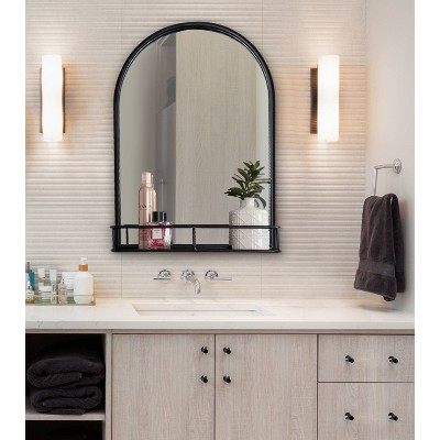 23" x 31.6" Black Iron Rectangular Wall Mirror with Shelf