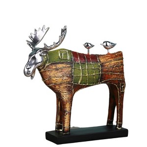 NotArt Nature-Inspired Resin Sculpture: Elk with Two Birds, Retro European Style Home Decor & - 1 of 4