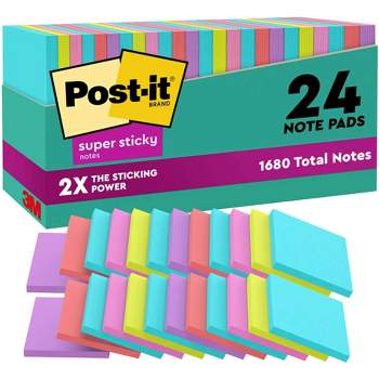 Post-it Super Sticky Notes, 3 x 3 Inches, Miami Colors, 24 Pads with 70 Sheets