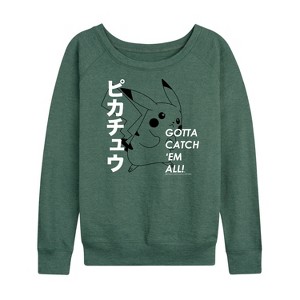 Women's - Pokémon - Pikachu Gotta Catch 'Em All! Lightweight French Terry Wide Neck Long Sleeve Shirt - 1 of 4
