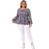 Women's Plus Size Floral Tie Keyhole Neck Long Sleeve Casual Peplum Blouse - Agnes Orinda - 3 of 4