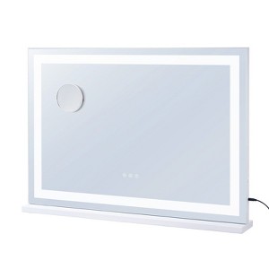 Angel Sar Lighted Makeup Mirror, 31.5x21.7 Inch Vanity Mirror with 3 Color Lights, USB Port, Wall Mount & Desktop - 1 of 4