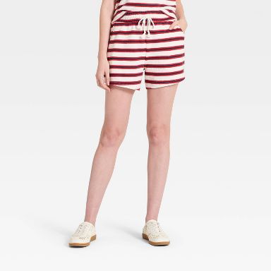Women's Mid-Rise Knit Pull-On Shorts - Universal Thread™ Blue Striped XS