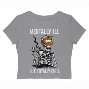 Rerun Island Women Mentally Ill Totally Chill Short Sleeve Graphic Cotton Baby Tee - 1 of 4