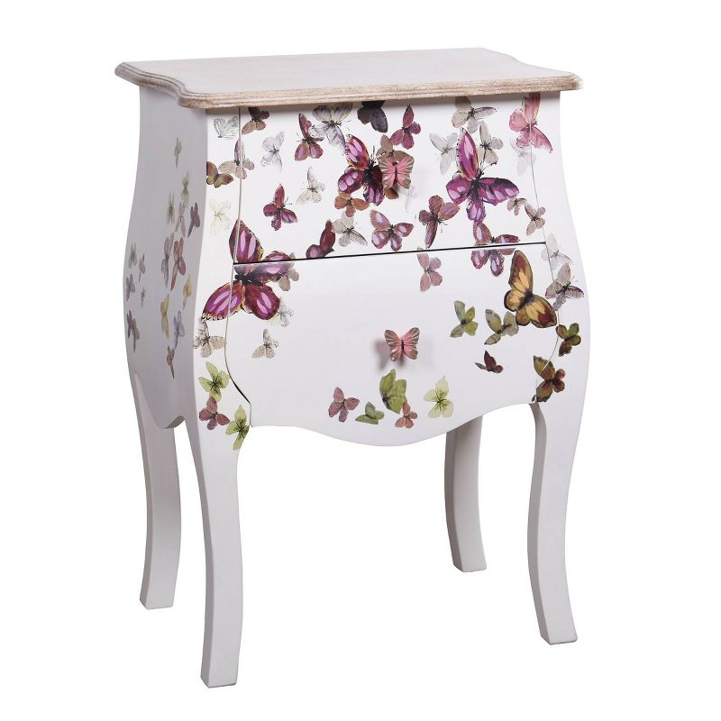 2 Drawer Butterfly Print Accent Cabinet White - Stylecraft, 1 of 10