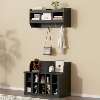 35.4'' Wide Hall Tree with Shoe Storage Bench, Bench with Wall Mounted Coat Rack and 4 Sturdy Hooks 4M - ModernLuxe