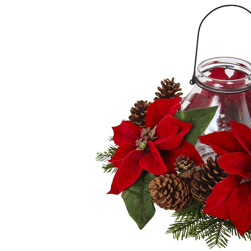 Poinsettia, Pine and Pine Cone Glass Jar Candelabrum - red, 4 of 9