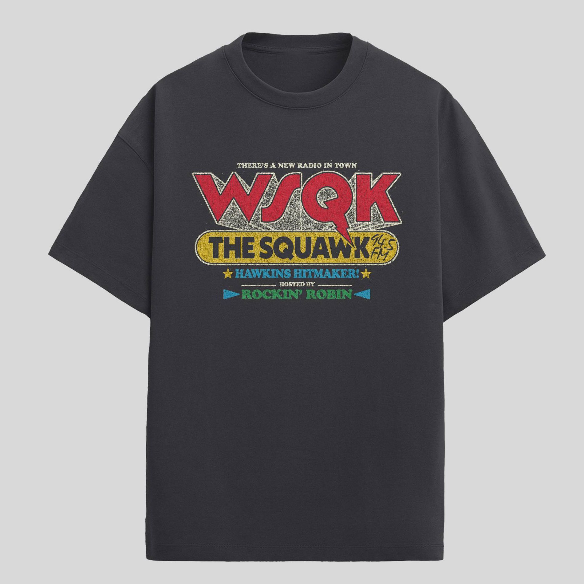 Men's Stranger Things WSQK The Squawk Radio Graphic T-Shirt - Black