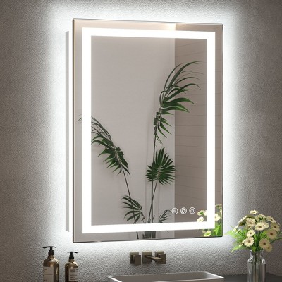 Keonjinn LED Bathroom Vanity Wall Mirror, 3 Color Temperatures Dimmable, Frontlit & Backlit, Double Lights Strips