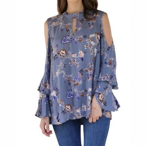 Women's Jaquard Keyhole Cold Shoulder Top - ANGIE - 1 of 3