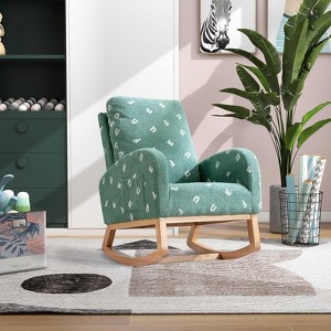 LOVMOR 26.8"W Modern Rocking Chair, Mid Century Accent Rocker Armchair With Side Pocket, Upholstered High Back Wooden Rocking Chair - 1 of 4