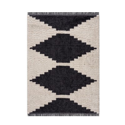 LIVN CO. Soft High Pile Polyester Modern Area Rug, Black/Ivory