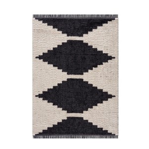 LIVN CO. Soft High Pile Polyester Modern Area Rug, Black/Ivory - 1 of 4