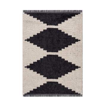 LIVN CO. Soft High Pile Polyester Modern Area Rug, Black/Ivory