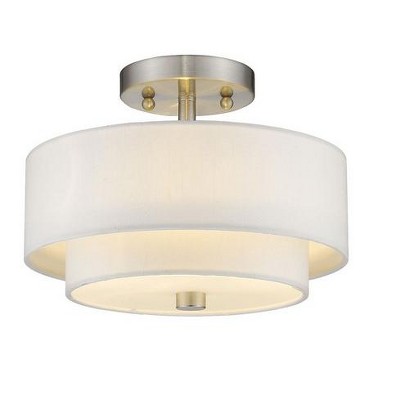 Claremont Brushed Nickel 2-Light Semi-Flush Mount with Off-White Drum Shade