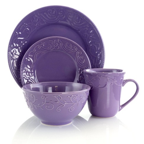12 Pieces Purple/White Round Dinnerware Set Home Kitchen Stoneware New 