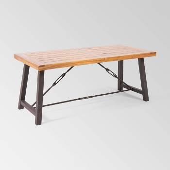 Catriona Rectangle Acacia Wood Industrial Dining Table - Teak - Christopher Knight Home