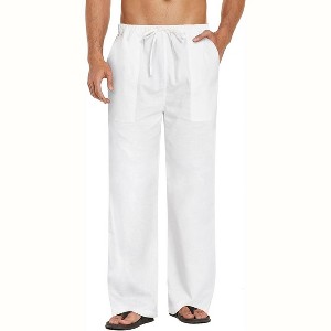 COOFANDY Mens Casual Linen Pants Elastic Waist Linen Pants Drawstring Summer Beach Yoga Linen Trouser - 1 of 4