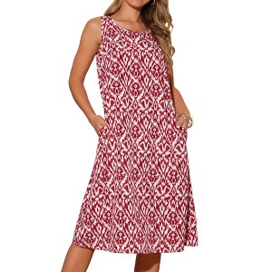INSPIRE CHIC Women's Summer Beach Casual Sleeveless Crewneck Printed Midi Sundress with Pockets - 1 of 4