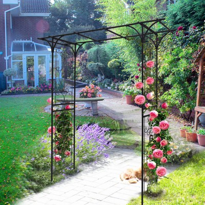 NicBex Metal Garden Trellis for Climbing Plants Outdoor L80.3" X W20.47" X H81.1" Metal Garden Trellis Rust-Proof Garden Arch, Black
