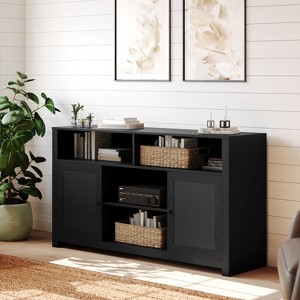 Merrick Lane 58" Mid-Century Modern Four Door Buffet, TV Stand with Shelving Fits Tv's up to 65" - 1 of 4