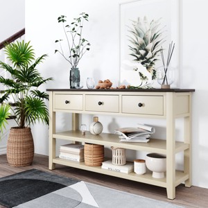 50" Mid-Century Console Table with 3 Drawers & 2 Open Shelves,Solid Wood Entryway Table for Living Room,Hallway-Baofuwish - 1 of 4