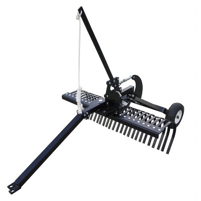 Yard Tuff YTF-48LSR Landscape Lawn Garden Rake Attachment w/ Heat Treated Tines & Pin Hitch for UTVs, ATVs, & Utility Tractor, Black