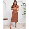 Maternity Dress Summer Collared V Neck Short Sleeve Striped Knit Button Side Slit Bodycon photoshoot Midi Dress - 2 of 4