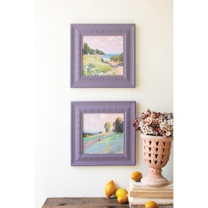 Hand-Painted Lavender Landscape Wall Art – Set of Two – 13" Tall by Kalalou - 1 of 3