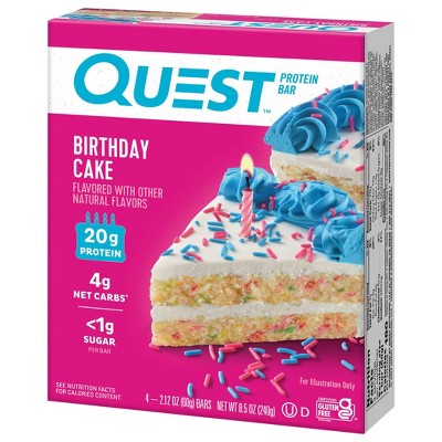 Quest Gluten Free Nutrition Protein Bar Birthday Cake - 4ct: 20g Protein, Chewy, Ready to Eat, 8.5oz