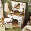 Whisen Farmhouse Makeup Vanity Desk with Stool, Mirror, Lights, Adjustable Shelves,2 Drawers and Side Cabinet - image 3 of 4