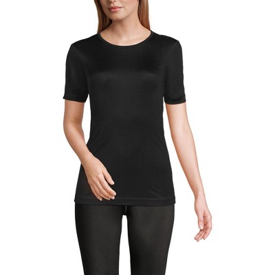 Lands' End Womens' Silk Interlock Short Sleeve Crewneck Long Underwear Thermal Baselayer Top