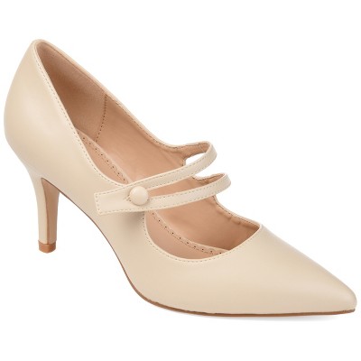 Journee Collection Womens Sidney Pointed Toe Mid Heel Pumps Ivory 6.5 ...