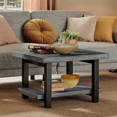 31" Slate Gray Pine Wood and Metal Square Coffee Table