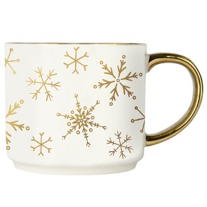 Gold Snowflakes 14oz. Gold Handle Coffee Mug - 1 of 4