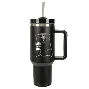 Elanze Designs 40 Ounce Travel Tumbler With Straw and Lid Stainless Steel Double Wall Insulated Ice Cream Polar Bear With Sunglasses Black - 1 of 4