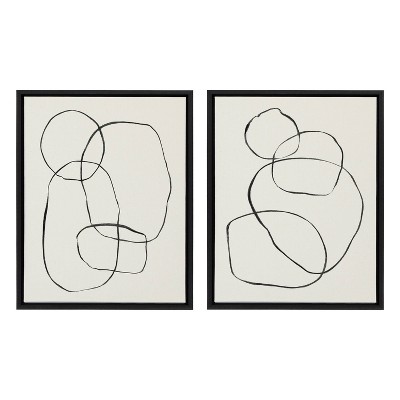 Sylvie Black and White Abstract Canvas Wall Art Set