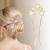 Unique Bargains Women's Heart Chignon Pin Gold Tone Beige 1 Pc - 2 of 4