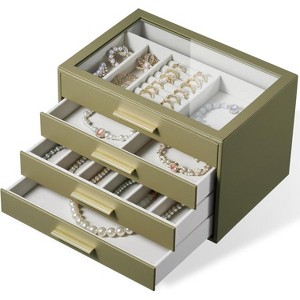 3-Layer Jewelry Organizer with Glass Window in Ivory and Pink - 1 of 4