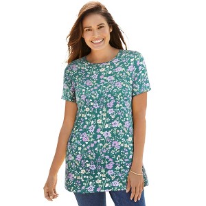 Woman Within Plus Size Perfect Printed Short-Sleeve Crewneck Tee - 1 of 4