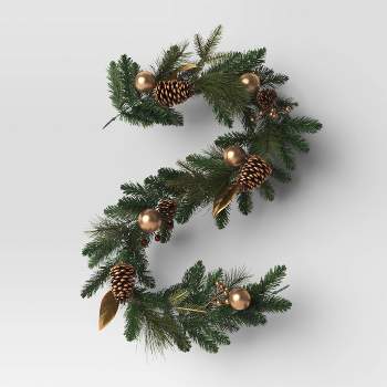 6' Mixed Greenery with Gold Berries and Ornaments Christmas Artificial Garland Green - Wondershop™