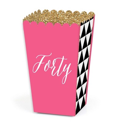 Big Dot of Happiness Chic 40th Birthday - Pink, Black and Gold - Birthday Party Favor Popcorn Treat Boxes - Set of 12