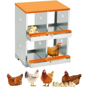 Chicken Nesting Boxes, Two-Tier Metal Chicken Egg Laying Box with 4 Compartments Large Vented Holes Chicken Coop for Egg Collection,Orange - 1 of 4