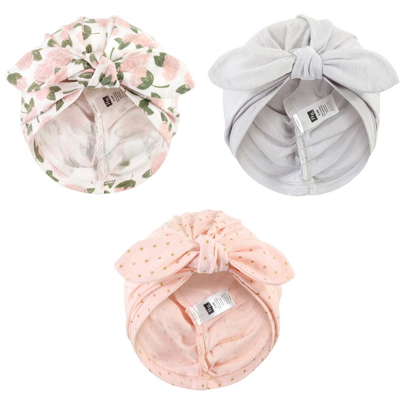 Hudson Baby Infant Girl Turban Cotton Headwraps, Pink Peony, One Size, 1 of 6