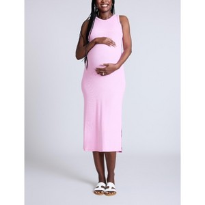 Women's Crew Neck Sleeveless Racerback Maternity Midi Dress | Motherhood Maternity - 1 of 4